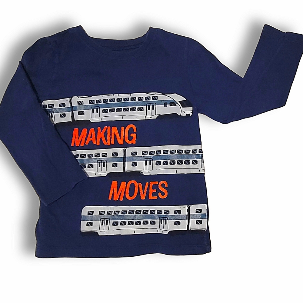 Carter's Toddler Boy Long Sleeve Cotton "Making Moves" Train Graphic Tee sz 4t